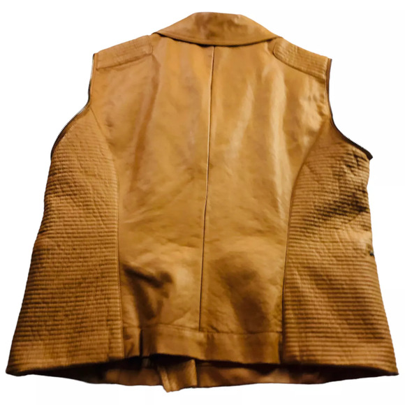 Kate & Mallory Womens Sleeveless Faux Leather Full Zip Vest Jacket Brown Large - Picture 6 of 9
